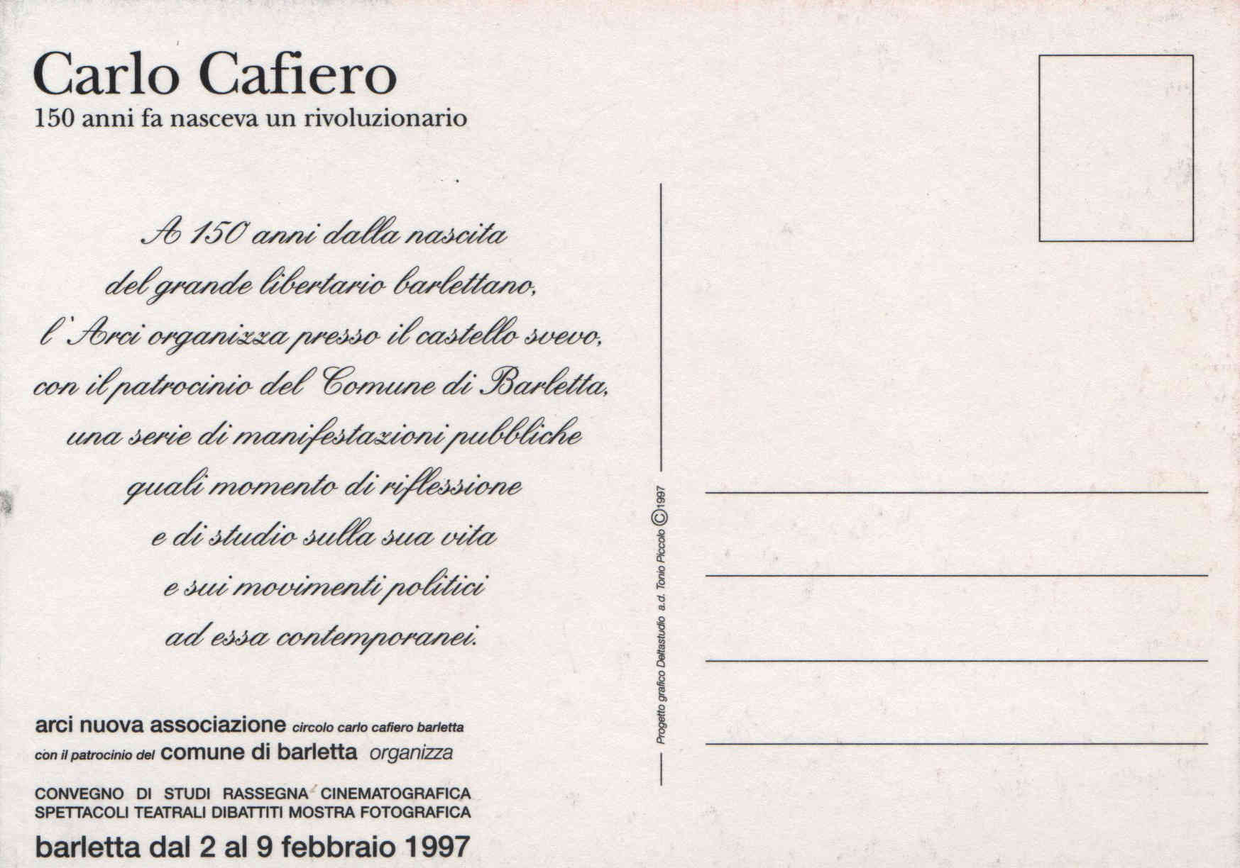 Carlo Cafiero 150 anni Cartolina Retro low
